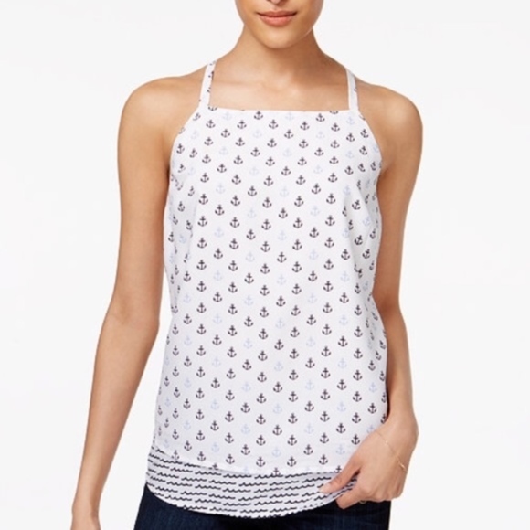 Maison Jules Anchor-Print Layered-Hem Top - Picture 2 of 6